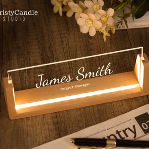 Custom Desk Name Plate with Wooden Base Lighted Name Sign, Office Desk Accessories, New Job Gift, Thank You Gifts for Coworkers image 2