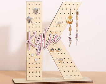 Personalized Earring Holder - Birthday Gift for Her, Custom Earring Display, Wood Jewelry Organizer, Teenage Girl Gifts, Gifts for Mom