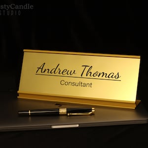 Personalised Desk Name Plate - Desk Name Plate With Aluminum Holder, Office Desk Accessories, Custom Company Office Gifts
