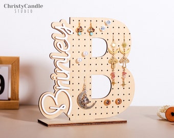 Personalized Earring Holder - Custom Earring Display, Wood Jewelry Organizer, Mother&#39;s Day Gift, Gifts for Girlfriend, Birthday Gift for Her