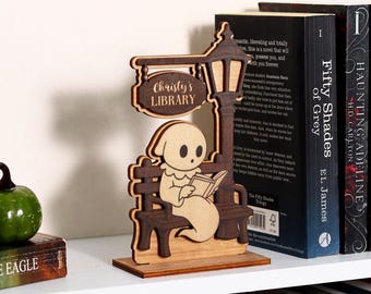 Personalized Library Sign - Ghost Reading Decor, Halloween Decor, Fall Decor, Bookshelf Decor, Book Lover Gift, Bookish Decor, Bookish Gift