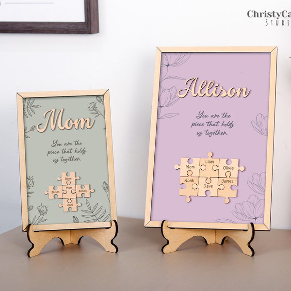Custom Mom Puzzle Sign - Personalized Name Puzzle, Mother's Day Gift from Kids, Engraved Wood Sign, You are the Piece that Holds Us Together