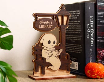 Personalized Library Sign - Ghost Reading Decor, Halloween Decor, Fall Decor, Book Lover Gift, Bookish Decor, Bookish Gift, Bookshelf Decor