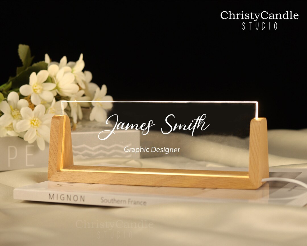 Personalized Acrylic Desk Name Plate - Custom Employee Or Teacher Gift, Brown Marble Design - View #8