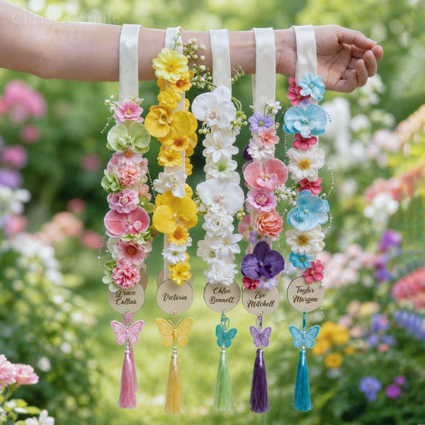 Benutzerdefinierte Blumen-Abschluss-Stola, Klasse von 2026, Abschluss-Schärpe, Blumen-Abschluss-Lei mit Anhänger, Senior-Foto-Requisite, Abschlussgeschenke