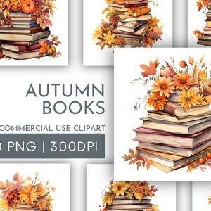 Stapel herfstboeken Clipart Pack, Clipart voor commercieel gebruik, herfstboeken, Thanksgiving-boeken, transparante PNG's, Scrapbooking Clipart