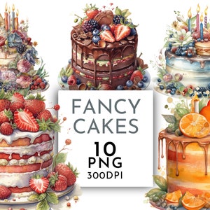 Clipart aquarelle de gâteau d'anniversaire PNG, Cup Cakes fraise chocolat Orange, indésirable journalisation usage Commercial téléchargement immédiat
