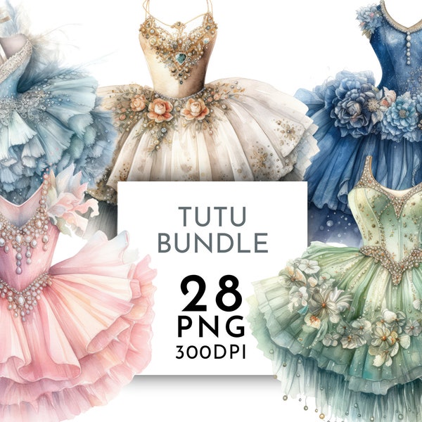 Ballerina Tutu Watercolor Clipart PNG Bundle , Ballet Dress Clipart for Commercial Use, Digital Instant Download