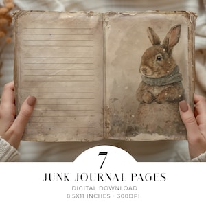 Winter Rabbit 7 Digitales Journal Seiten Junk Journal Digitales Papier Printable CottageCore Craft Collage Sheet 11 x 8,5 Download
