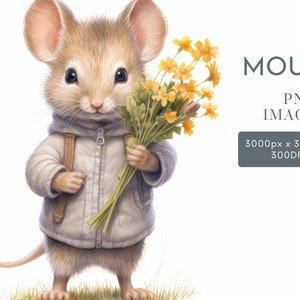 Archivos PNG de imágenes prediseñadas de ratón lindo, imágenes prediseñadas de acuarela para uso comercial, álbumes de recortes para diario basura, POD permitido, arte digital para proyectos de manualidades