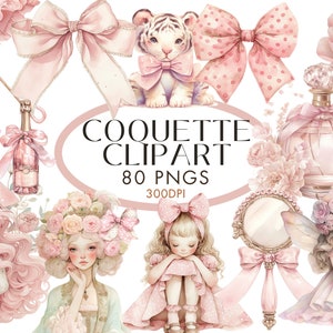 Coquette aquarel clipart png bundel, grote bundel vintage roze girly clipart commercieel gebruik, Cottagecore digitale instant download