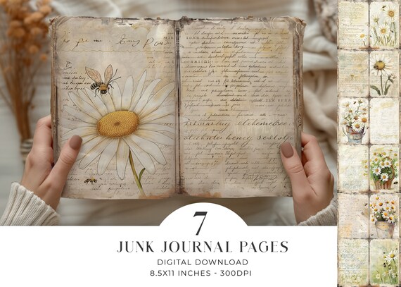 7 summer jurnal ジャンクジャーナル Daisy Junk Journal Pages: Vintage Summer Paper (digital Download
