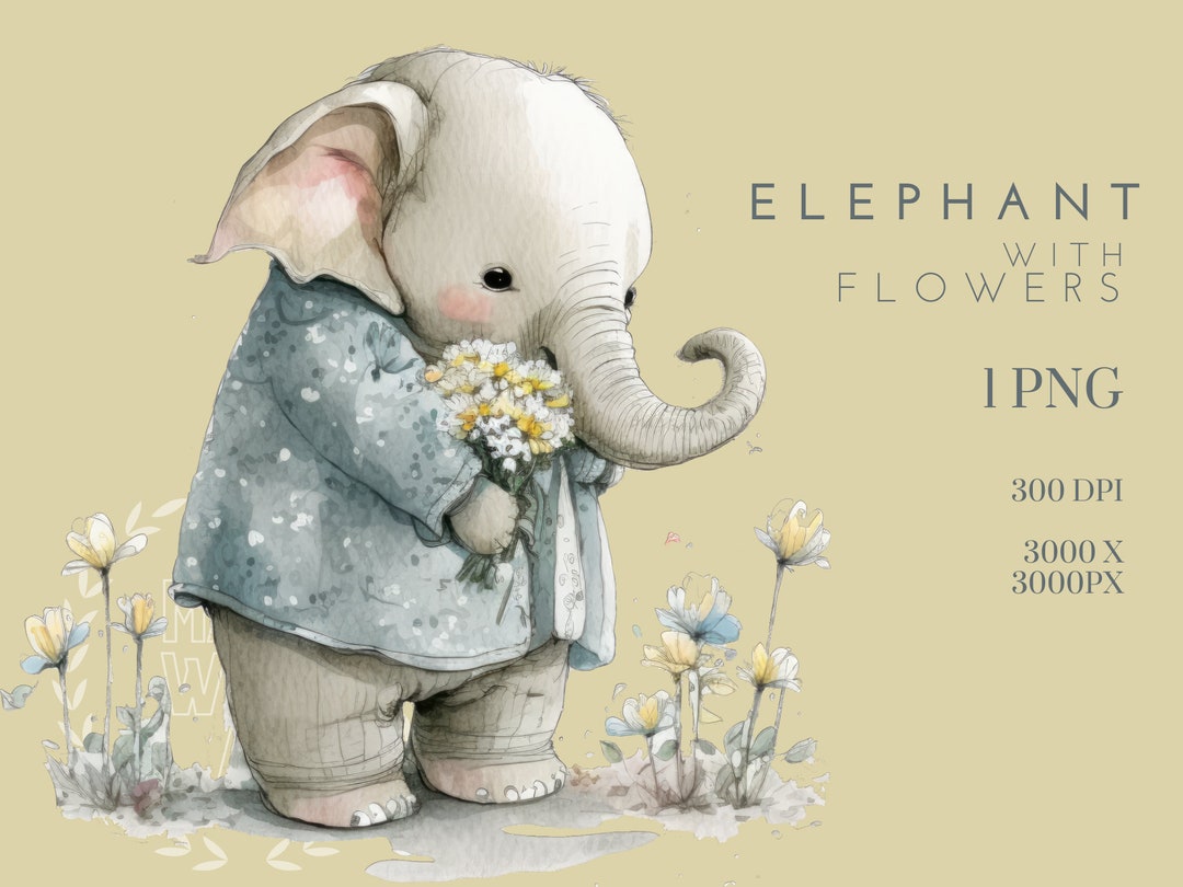 Elephant With Flowers Clipart , Nursery Spring Clipart , Daisy Clipart ...