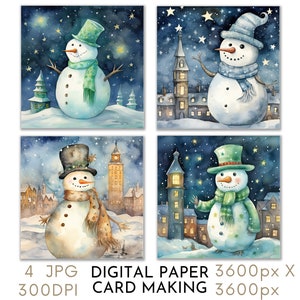Papier numérique bonhomme de neige pour créations artisanales Cartes de Noël festives Cartes de voeux Scrapbooking de Noël Créations Téléchargement instantané Papier numérique JPG