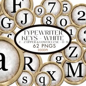Witte vintage typemachine sleutel clipart 62 png afdrukbare toetsen Junk Art Journal Letters, alfabet Scrapbooking elementen hoofdletters kleine letters