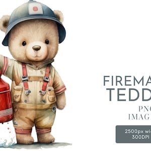 Feuerwehrmann Teddy Clipart , Kinderzimmer Clipart , Teddy Clipart , Kartenherstellung , Niedliche Illustration - Kinderzimmer , Kommerzielle Nutzung