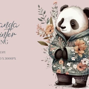 Winterpanda aquarel clipart png, bosdieren clipart, kwekerij clipart commercieel gebruik clipart, Templett, Corjl en canvas-vriendelijk