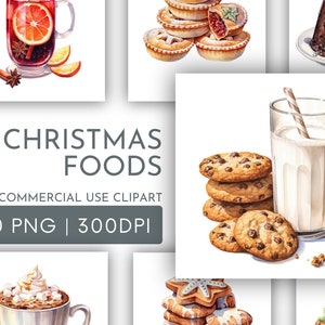 Alimentos de Natal Clipart, Tortas de Carne Moída Pudim de Natal Biscoitos de Leite Uso Comercial Transparente PNG Scrapbook Artesanato Junk Journal Clipart
