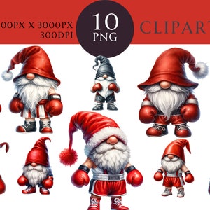 Gnomos de boxeo acuarela clipart PNG, guantes de boxeo rojos Gonks deportivos, diario basura uso comercial descarga instantánea
