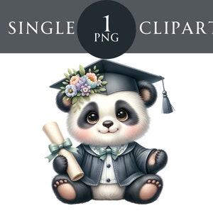 Clipart de panda de formatura, arte de parede de animais de faculdade de escola de jardim de infância PNG gráficos parabéns clipart decoração de berçário uso comercial PNG