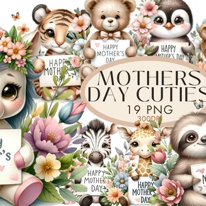 Joli ensemble de cliparts animaux fête des mères, aquarelle pour chambre d'enfant, lapin, souris, utilisation commerciale, écureuil hérisson, téléchargement numérique