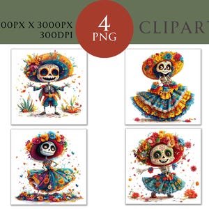 Tag der Toten Aquarell Clipart PNG Set 4, gruselige Halloween Gothic Horror Kommerzielle Nutzung, Papier Handwerk Digital Sofort Download