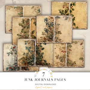 Holly Junk Journal Bifolds Pages, Christmas Junk Journal Printable Paper, Vintage Xmas Digital Collage Sheet, Scrapbook Instant Download