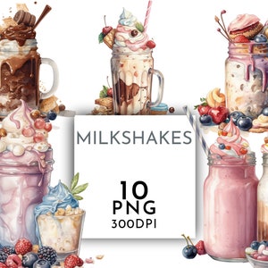 Milkshake aquarelle Clipart PNG, chocolat fraise, courrier indésirable à usage Commercial téléchargement immédiat