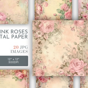 Rosa Rosen Pastell Vintage Hintergründe Digital, Quadrat Papiere, Journal Seiten Scrapbook Karten Geschenke, Kommerzielle Nutzung, JPG