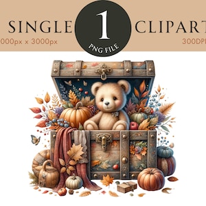 Clipart automne, ours en peluche mignon PNG, Illustration automne, aquarelle automne poitrine des cliparts pour le scrapbooking carte de voeux inviter tasse t-shirts