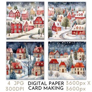 Weihnachtsdorf Papier Digitales Papier 4 JPG Weihnachtskarte machen Junk Journal Seiten Scrapbook Digital Digital Instant Download