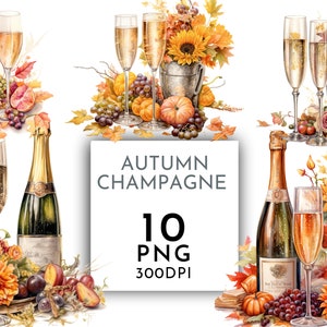 Aquarelle des cliparts mariage automne, Champagne fleurs mariage PNG, Clipart mariage automne, indésirable journalisation usage Commercial téléchargement immédiat
