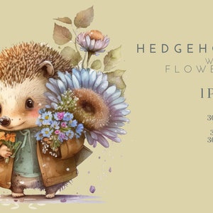 Igel mit Blumen Clipart, Kinderzimmer Frühling Clipart Babyparty Clipart, Ostern Clipart, Frühling Niedlich Clipart, Blumen Clipart-Kinderzimmer