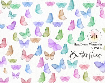 Butterfly Watercolor Illustration, Plain and Glitter Butterflies,  Commercial Use Clipart, Templett, Corjl & Canva Friendly