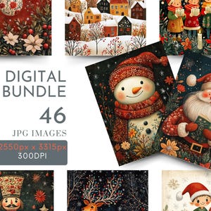 Papel de Natal, papéis digitais de 8,5" x 11", boneco de neve, Papai Noel, quebra-nozes, guirlanda, páginas de diário, scrapbook, uso comercial, JPG