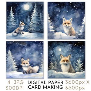 Papier numérique Renard hivernal pour travaux manuels en papier Cartes de Noël festives Cartes de voeux, album de scrapbooking de Noël Créations Papier numérique JPG à téléchargement immédiat