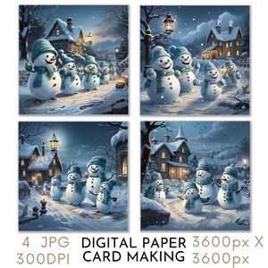 Cartão de Natal de bonecos de neve festivos em papel digital 4 JPG, criação de cartões de Natal festivos, artesanato em papel digital para scrapbook, download instantâneo