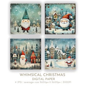 Grillige kerstman digitale papierset 4 JPG kerstkaart maken feestelijke kerstman ongewenste dagboekpagina's plakboek digitale Instant Download