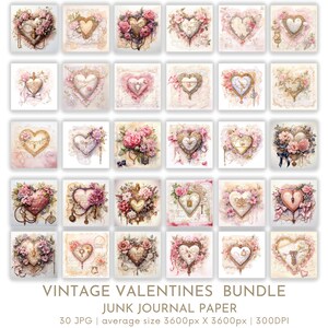 Valentijnsdag achtergronden digitaal, harten bloemen vierkant papier, dagboekpagina's roze rood plakboekkaarten geschenken commercieel gebruik JPG