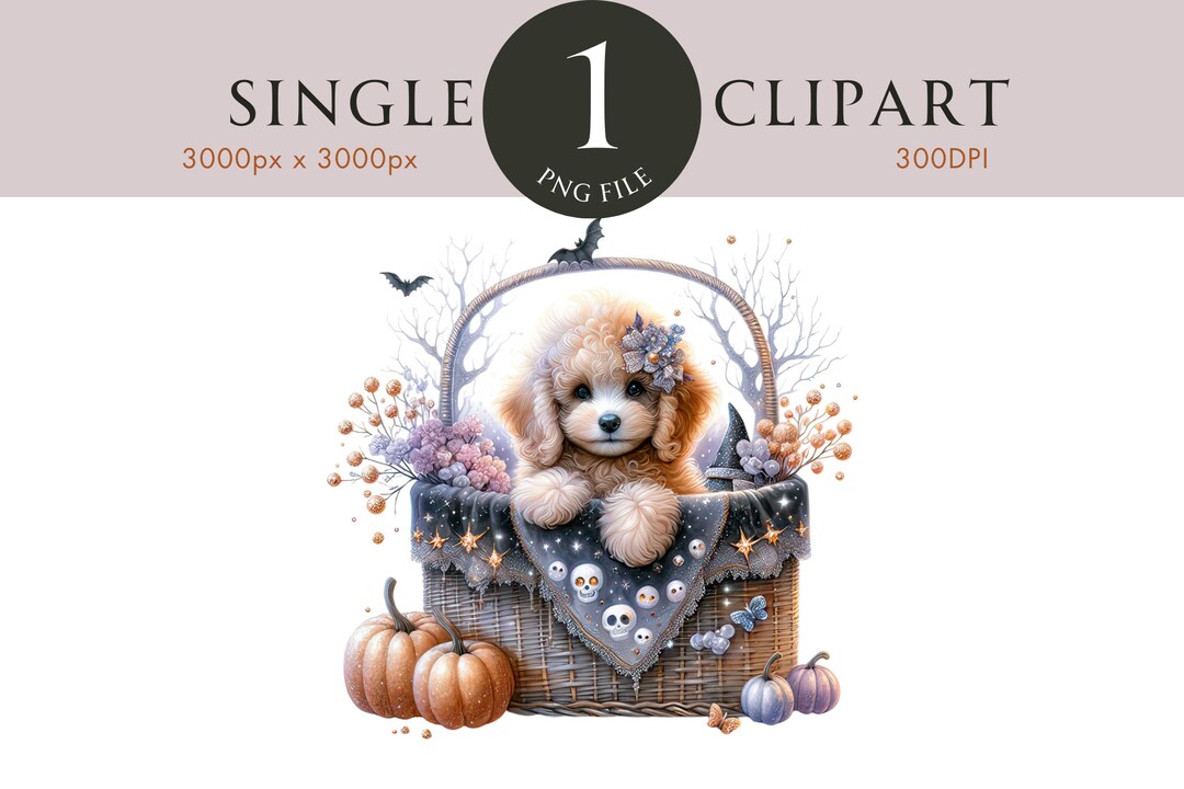 Cute Halloween Dog Clipart PNG, Puppy in Basket With Pumpkins, Spooky ...