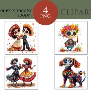 Tag der Toten Aquarell Clipart PNG Set 4, gruselige Halloween Gothic Horror Kommerzielle Nutzung, Papier Handwerk Digital Sofort Download