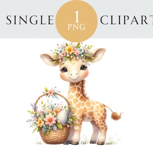 Clipart de girafa de Páscoa, ilustração PNG de dia das mães da primavera, ideal para cartões de felicitações, artesanato, berçário, convite, criação de projetos de papel