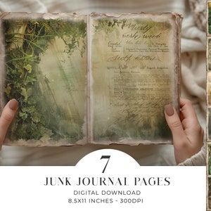 Green Forest ongewenste dagboekpagina's vintage botanische dagboek digitaal papier voor scrapbooking grunge afdrukbare shabby pagina's tuindagboek