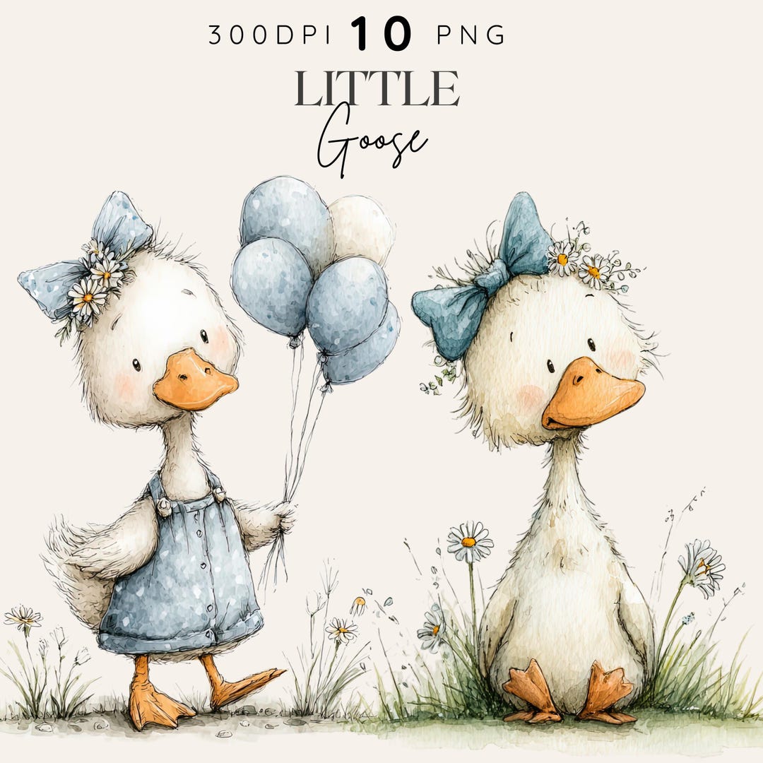 Goose Clipart, Blue Goose Clipart, Cute Animal Clipart, Watercolor ...