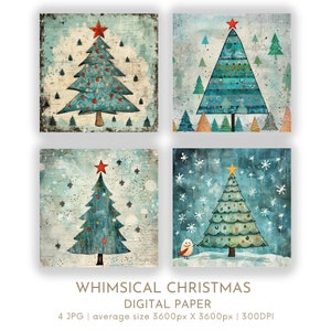 Conjunto de papel digital de árvore de Natal caprichosa 4 JPG Cartão de Natal Fazendo Papai Noel festivo Páginas de diário de lixo Scrapbook Digital Download instantâneo