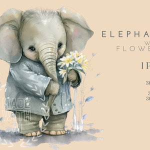 Baby Elefant Kindergarten Frühling Clipart , Gänseblümchen Clipart , Ostern Clipart , Frühling Clipart , Blumen Clipart-Kinderzimmer