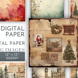 Varietà di sfondi quadrati in carta digitale, 12"x12" di carta, pagine di diario spazzatura, album di ritagli, carta digitale per uso commerciale JPG
