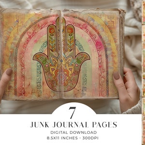 Junk Journal Boho 7 pages numériques Hippy Shabby Chic Art Journal numérique à deux volets, papier imprimable, feuille d'artisanat 11 x 8,5 JPG à télécharger BOJJ1