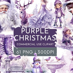 Purple Christmas Watercolor Clipart PNG Bundle , Big Bundle Festive  Clipart for Commercial Use, Xmas Digital Instant Download