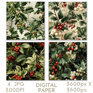 Weihnachten Holly Papier Digitales Papier 4 JPG Weihnachtskarte machen Junk Journal Seiten Scrapbook Digital Digital Instant Download